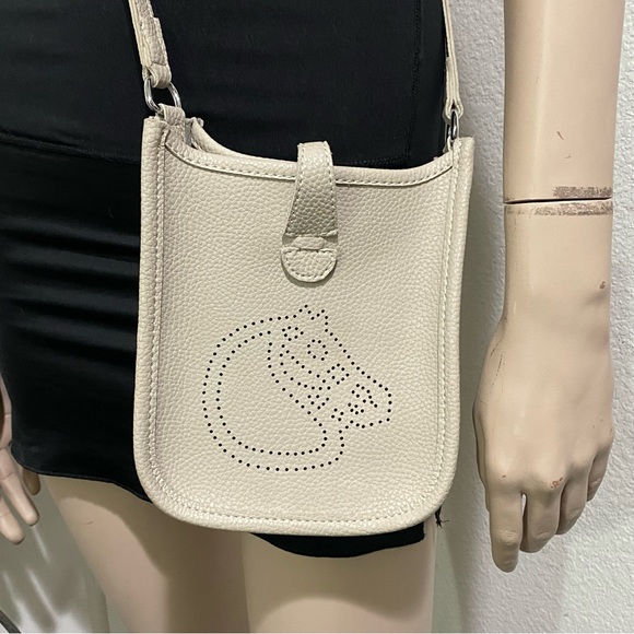 BARBAROSSA Neutral Stone Perforated Horse Design Poly/PVC Crossbody Bag - Picture 1 of 16